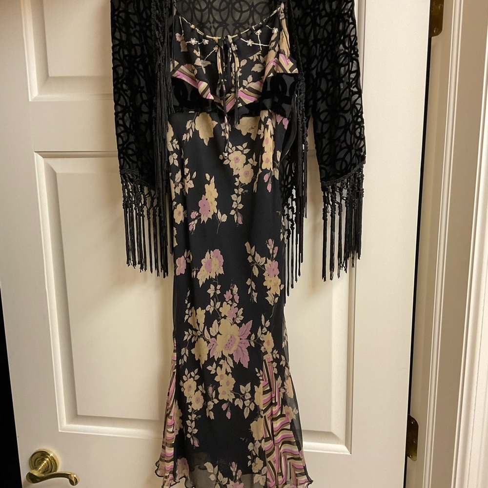 Elegant Floral Kids Dress with Fringe Overlay